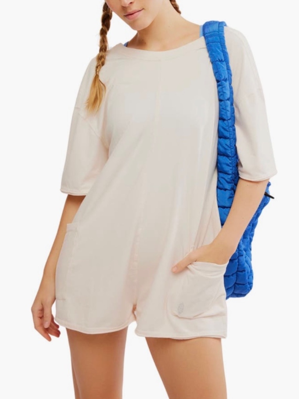Free People FP Movement Hot Shot Tee Romper Bleached Clay NWOT SZ M
